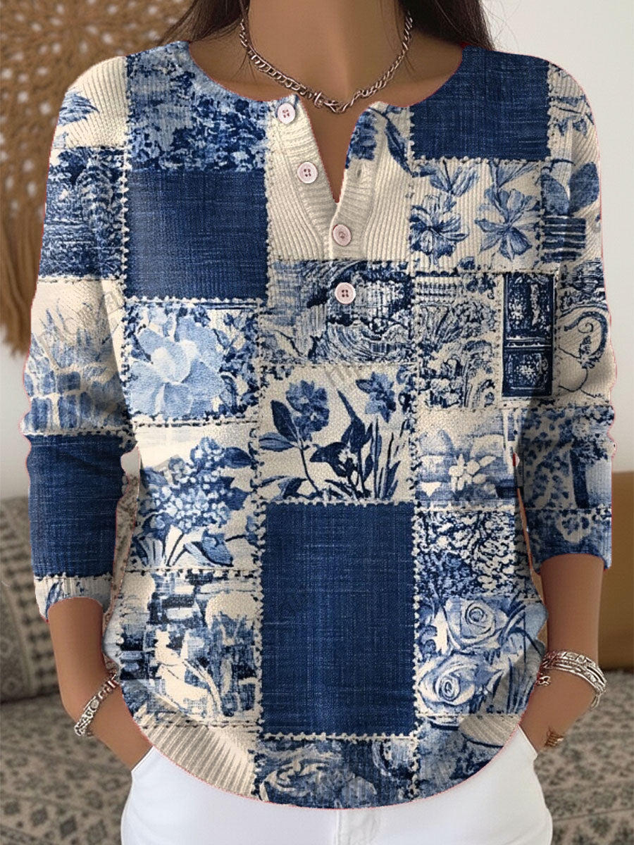 Women's Floral Pattern Art Print Buttoned Cardigan Sweater