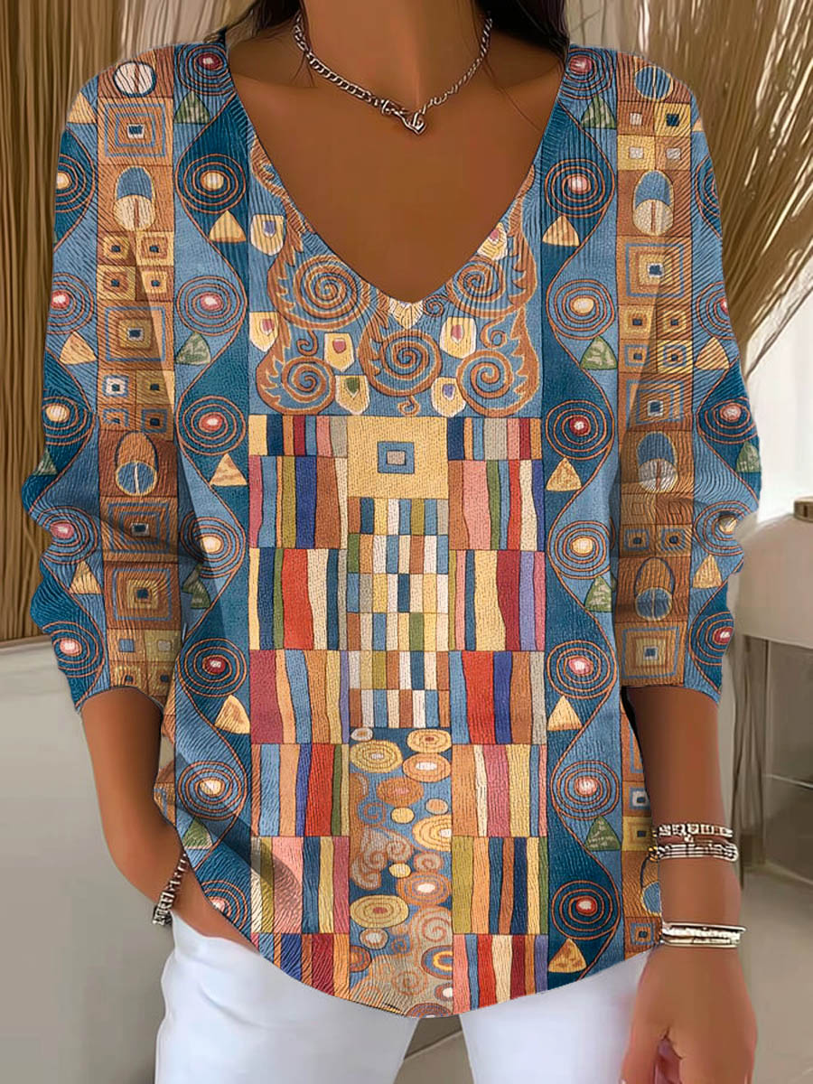 Women's Geometric Pattern Art Print Casual Pullover Sweater