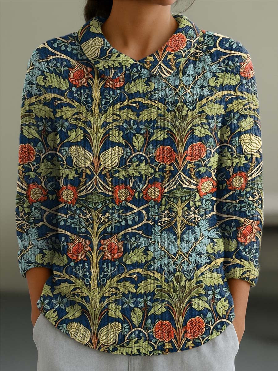 womens-vintage-floral-art-print-casual-peter-pan-collar-3-4-sleeve-sweater-a2tg