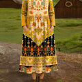 Women's Beautiful Vintage Ethnic Geometric Art Print Cotton Lapel Button-Down Shirt Dress