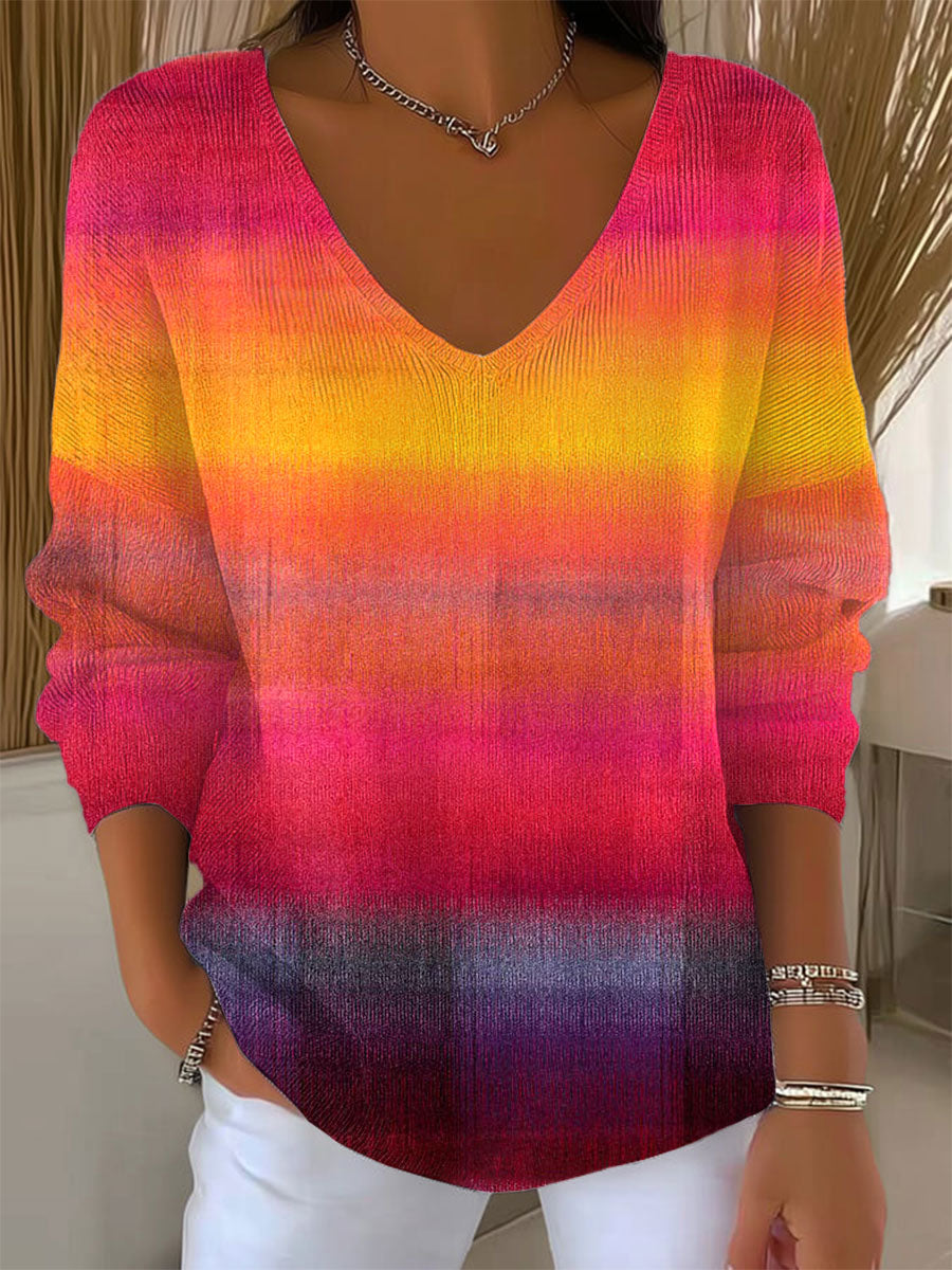 Women's Gradient  Vintage  Art Print Casual Pullover Sweater