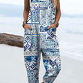Women's Boho Floral Art  Print Casual 100% Cotton Wide Leg Jumpsuit