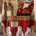 Women's Christmas Snowman Pattern Art Print Buttoned Cardigan Sweater