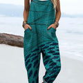 Women's Ocean and Fish Art Print Casual 100% Cotton Wide Leg Jumpsuit
