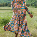 Women's Boho Floral Print Art Print Long-sleeved Dress