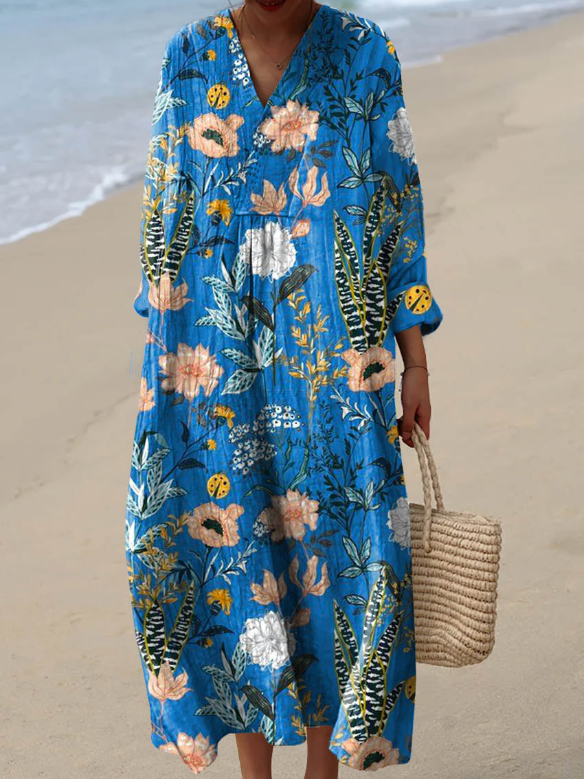 Women's Lovely Floral Art Pattern Art Print Cotton Dress