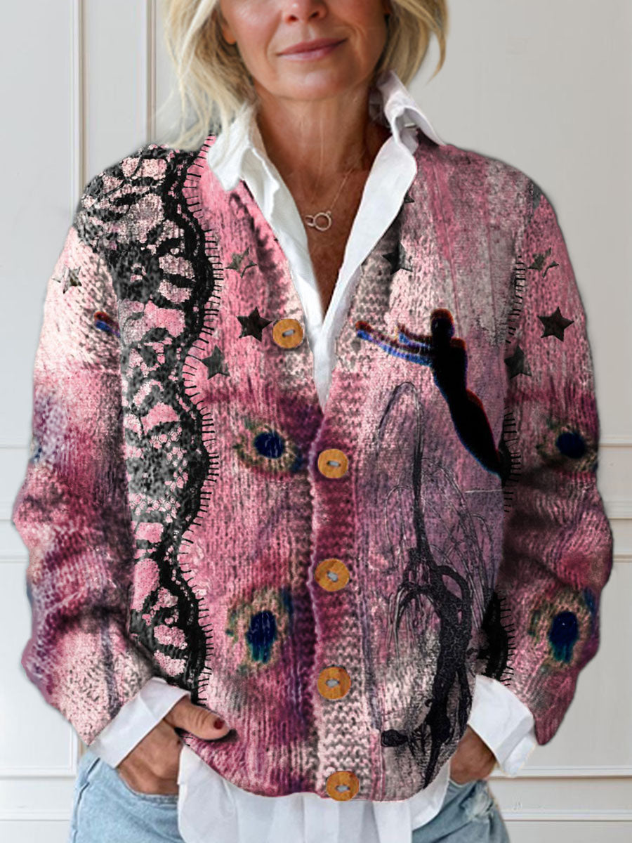 art-graffiti-print-buttoned-cardigan-sweater
