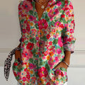 Women's Small Red Flowers Print Casual Cotton Shirt