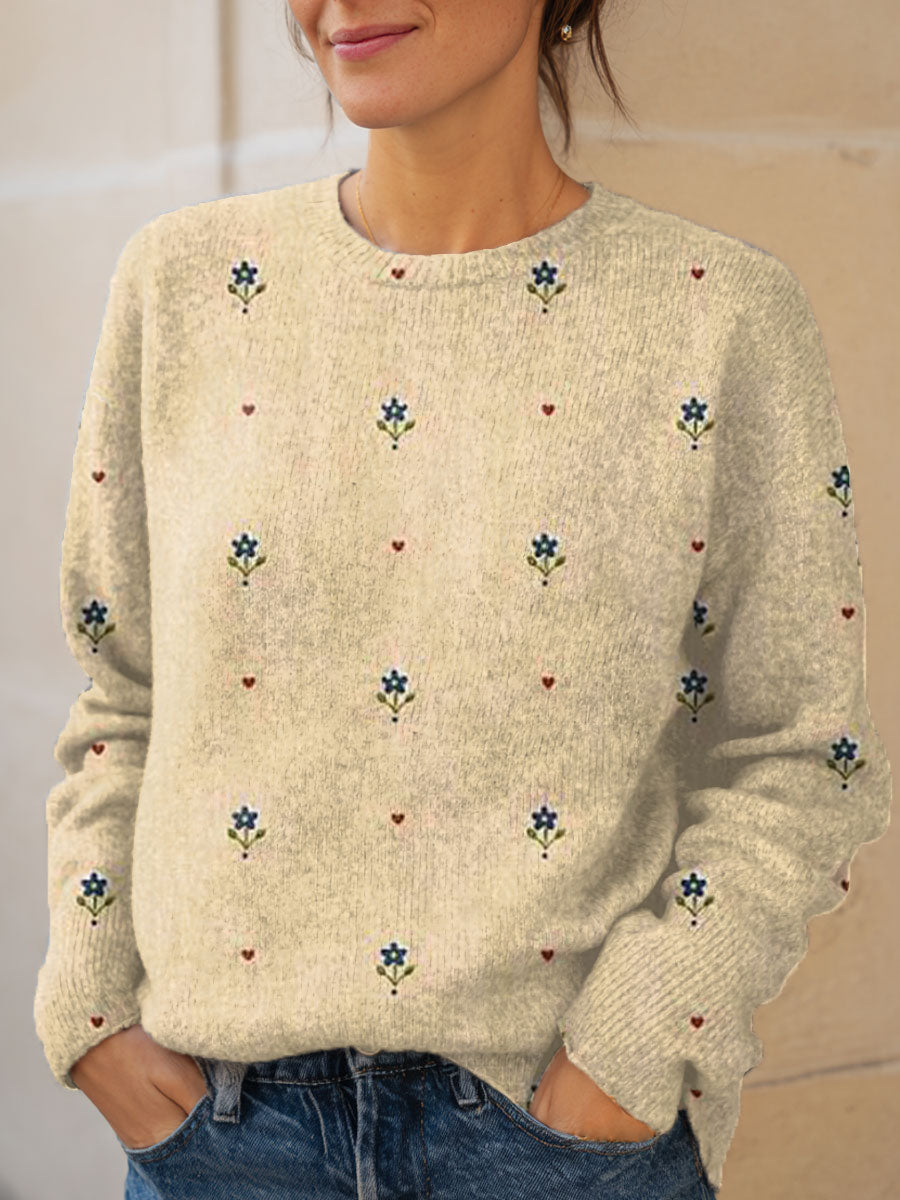 vintage-flower-art-print-knit-pullover-sweater-00f6