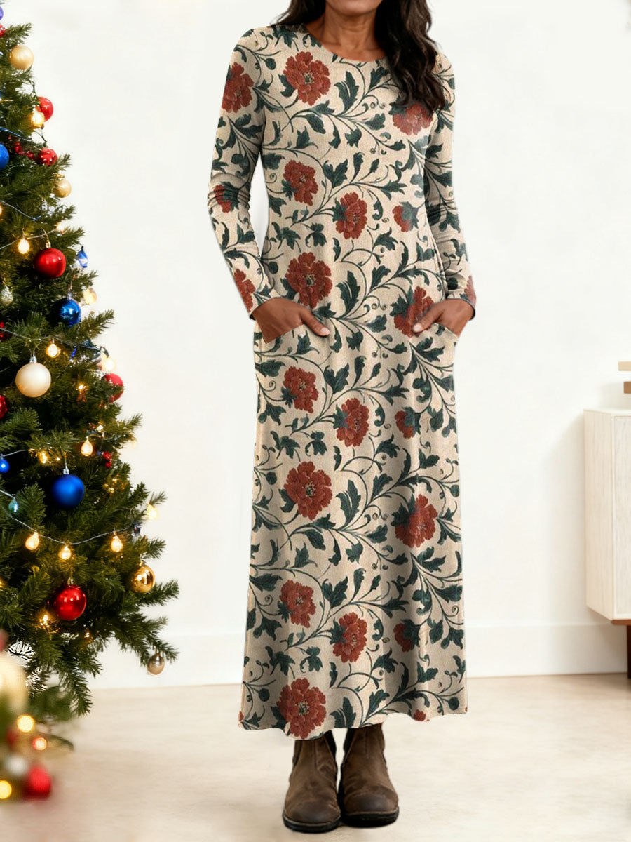 Women's Floral Pattern Art Print Long-sleeved Dress