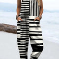Women's Abstract Geometric Pattern Art Print Casual 100% Cotton Wide Leg Jumpsuit