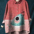 Funny Cartoon Sardine Fish Family Printed Women's Casual Cotton And Linen Shirt