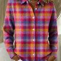 Women's Plaid Gradient Pattern Print Cowl Neck Sweater
