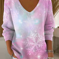Women's Beautiful Pink Snowflake Painting Art Print Casual Pullover Sweater
