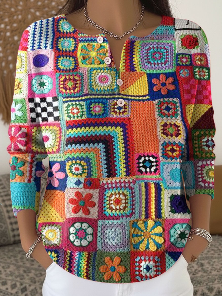 Women's Vintage Floral Art Print Buttoned Cardigan Sweater