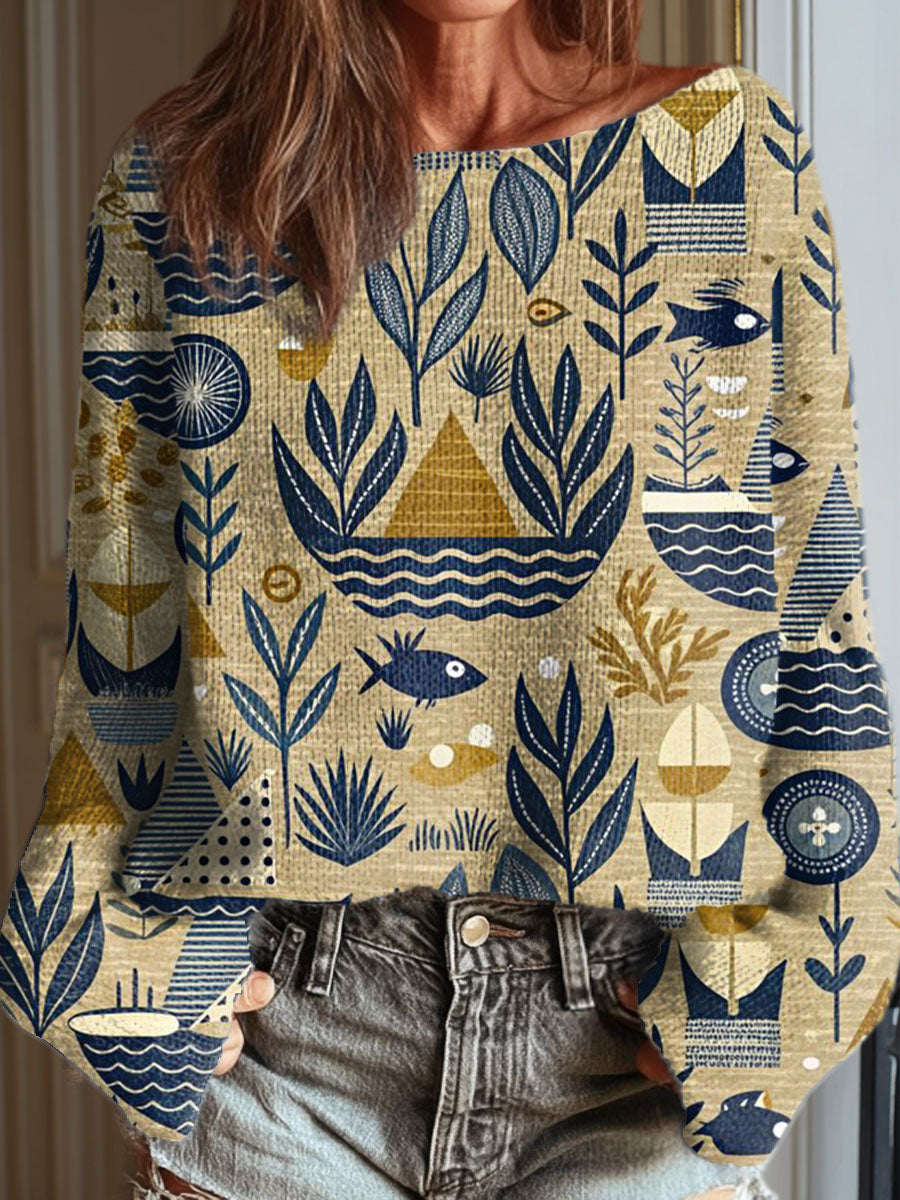 womens-vintage-flower-art-print-casual-pullover-sweater-7nwr