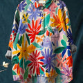 Women's Vintage Floral Art Print Casual Cotton And Linen Shirt