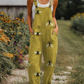 Women's  Funny Bee Art Print Casual 100% Cotton Wide Leg Jumpsuit