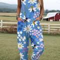 Women's  Bee Art Print Casual 100% Cotton Wide Leg Jumpsuit