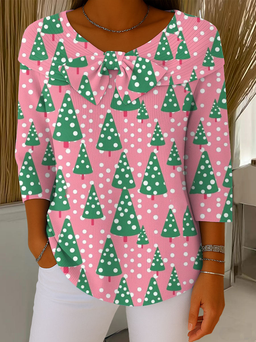 Vintage Christmas Tree Art Print Buttoned Cardigan Sweater