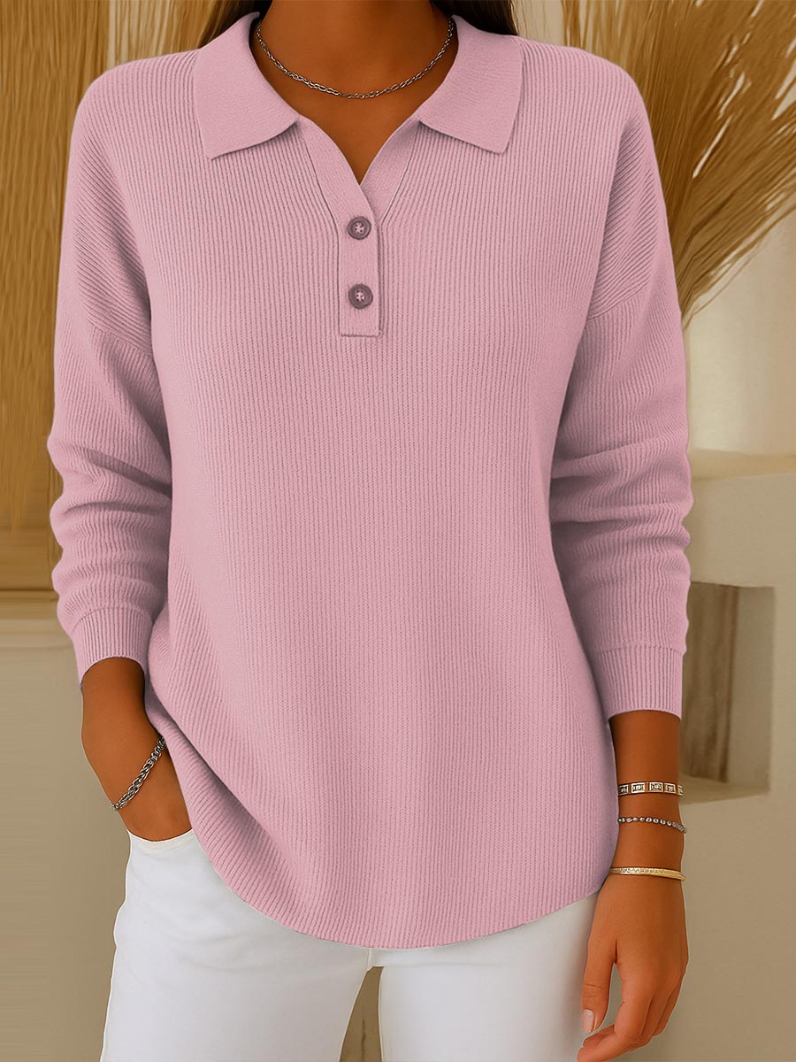 Women's Solid Color Lapel Long Sleeve Casual Pullover Sweater