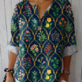 Women's Retro Floral  Art Print Casual Cotton Linen Shirt