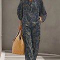 Women's Floral Print Casual Cotton-linen Two-piece Set