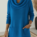 Cozy Loose Cowl Neck Knit Pocket Sweater Top