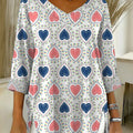 Women's Valentine's Day Heart-shaped Art Print Casual Washed Denim Cotton Top