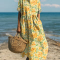Women's Vintage Floral Pattern Art Print Cotton Dress