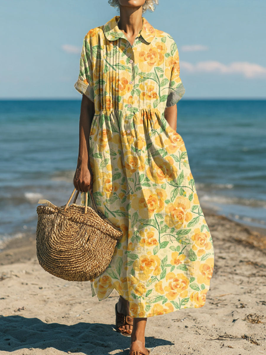 Women's Vintage Floral Pattern Art Print Cotton Dress