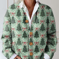 Women's Christmas Tree Art Print Buttoned Cardigan Sweater