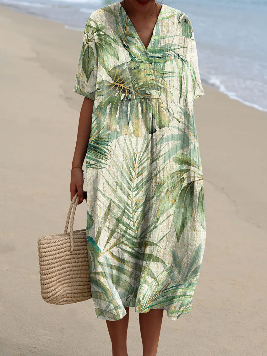 Women's Tropical Plant Art Print Flowy Dress