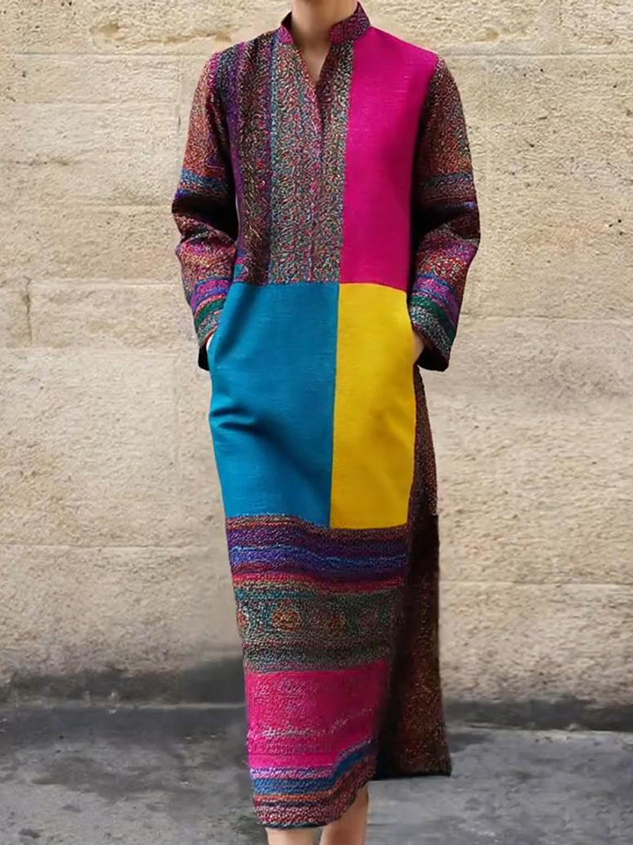 Women's Retro Printed Pocket Maxi Dress