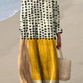 Women's Yellow Color-blocked Dots Art Watercolor Splash Fluid Art Print Flowy Dress