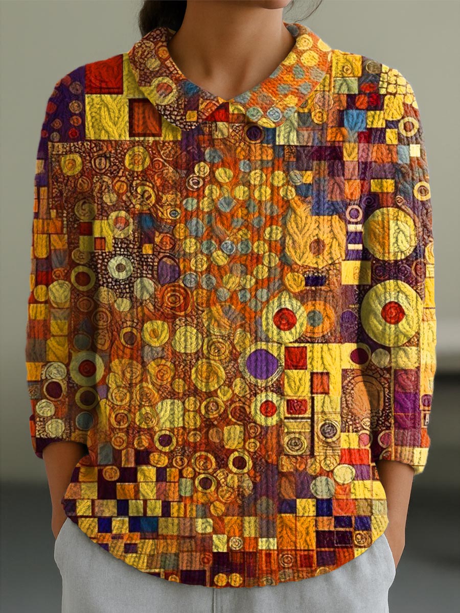 womens-geometric-pattern-art-print-casual-peter-pan-collar-3-4-sleeve-sweater-bqag