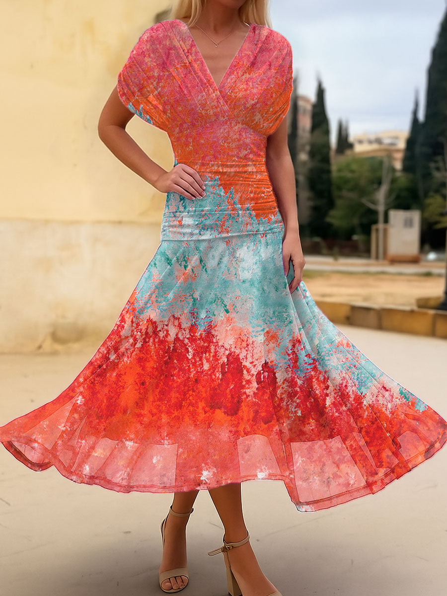 Women's Vintage Gradient Art Print  Flowy Casual Dress