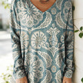 Women's Floral Pattern Art Print V-neck Casual Cotton T-shirt