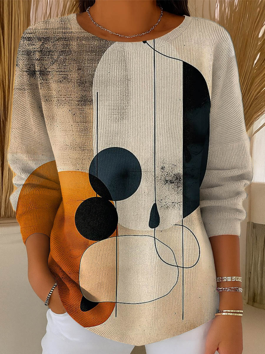 Women's Geometric Pattern Art Print Casual Pullover Sweater