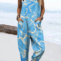 Damen-Jumpsuit mit Vintage-Blumenmuster, lässig, aus 100 % Baumwolle, weites Bein 