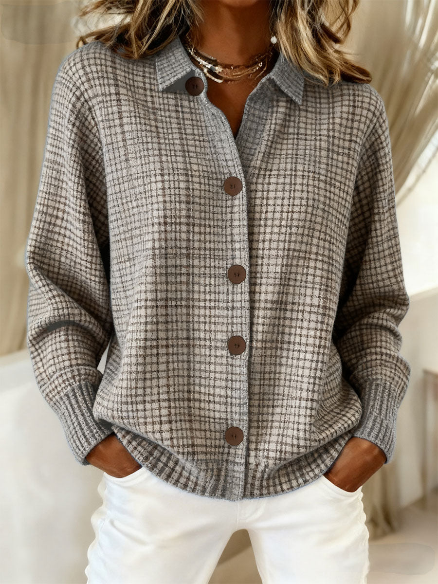 Women's Vintage Plaid Art Print Cowl Neck Sweater