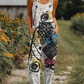 Women's  Vintage Abstract Geometric Art Print Casual 100% Cotton Wide Leg Jumpsuit