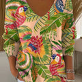 Women's Flowers And Plants Parrot Print Casual Pullover Sweater