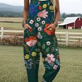 Women's  Vintage Flower Art Print Casual 100% Cotton Wide Leg Jumpsuit