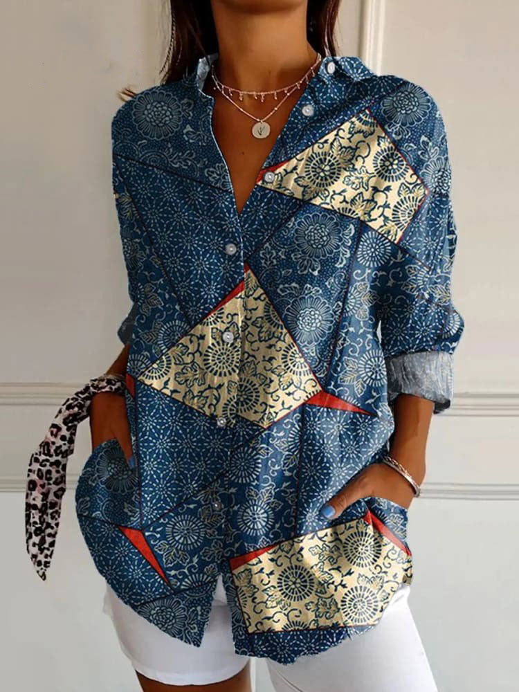 Women's  Japanese  Art Print Casual Cotton Shirt