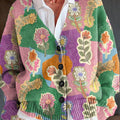 beautiful-multicolor-block-floral-painting-art-print-buttoned-v-neck-cardigan-sweater