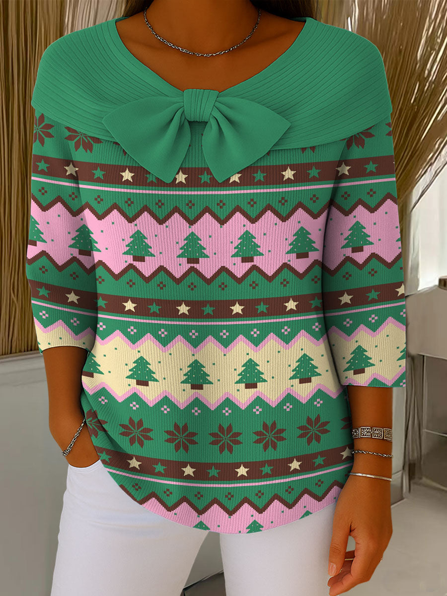 Christmas Colors Christmas Tree Print Buttoned Cardigan Sweater