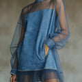 Fashionable Patchwork Organza Denim Mini Dress