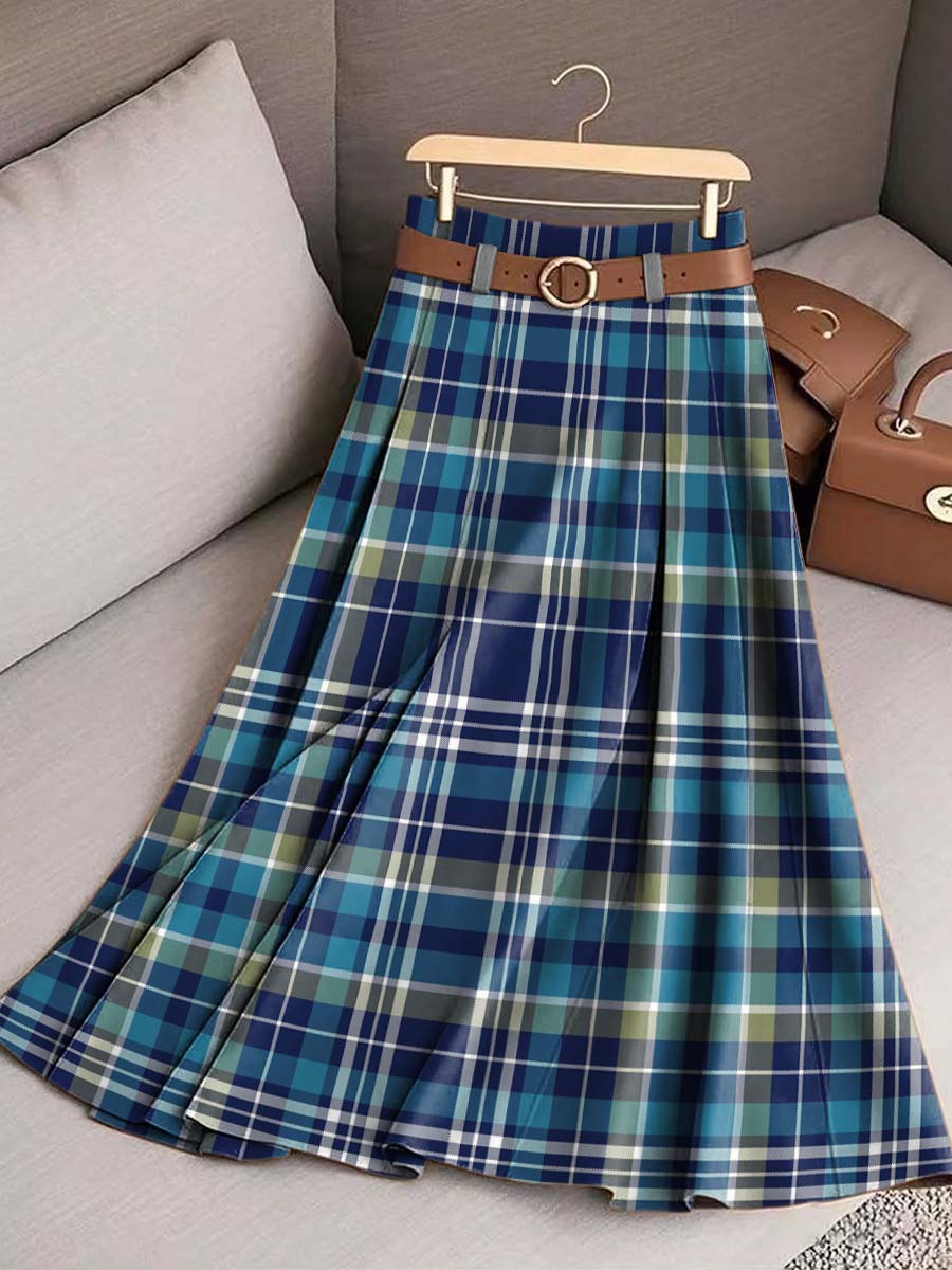 Vintage classic blue check decorative pattern Skirt
