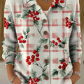 Women's Christmas Floral Art Print Casual Cardigan Sweater